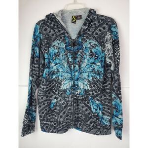 Sportelle Women's Small Blue‎ Rhinestone Shimmer Cardigan Full Zip